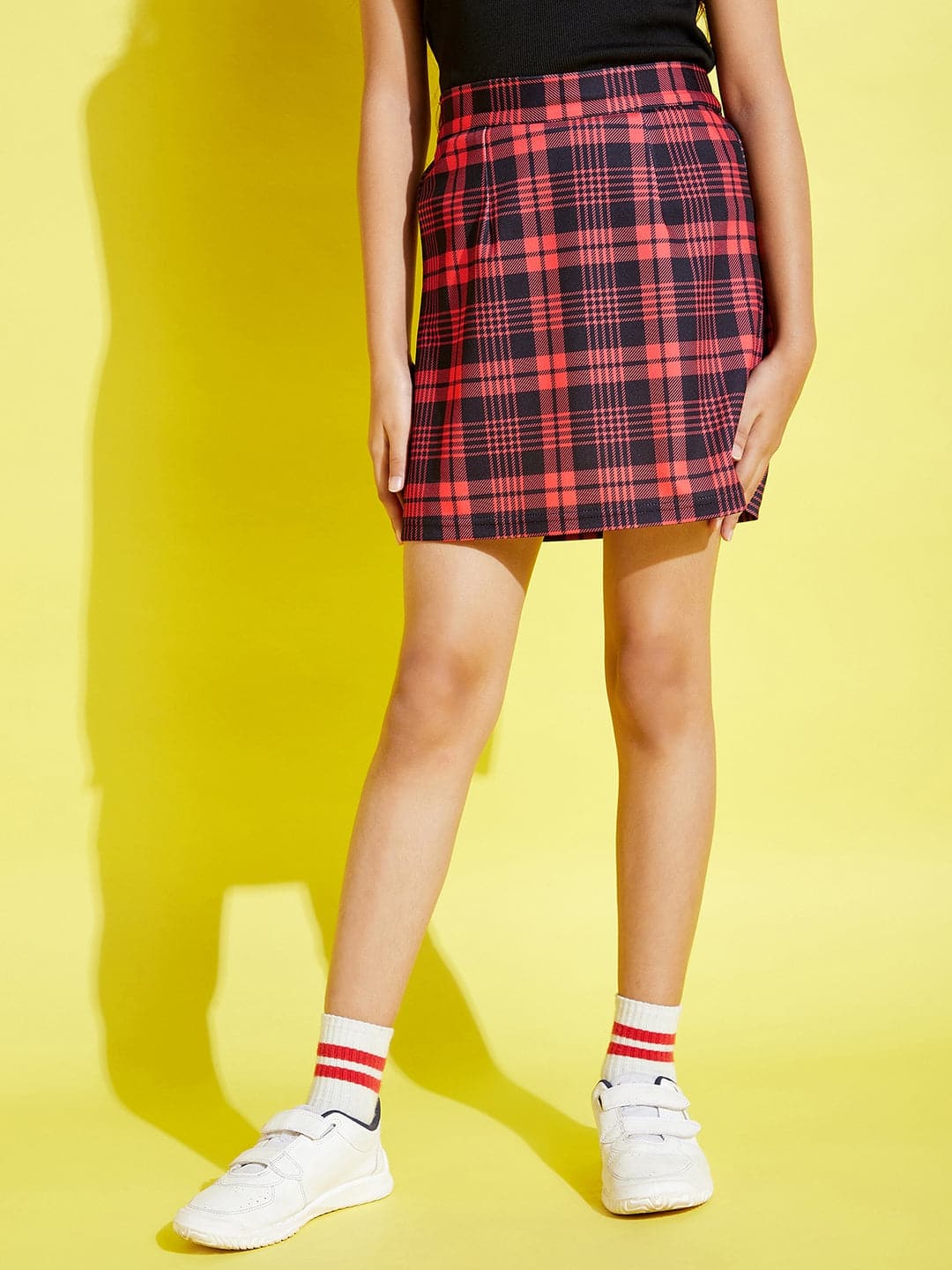 Red & Black Check A-Line Skirt-Noh.Voh