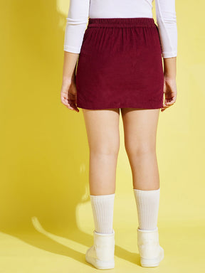 Girls Burgundy Corduroy Side Zipper Mini Skirt