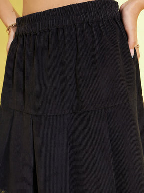 Black Corduroy Pleated Skirt-Noh.Voh