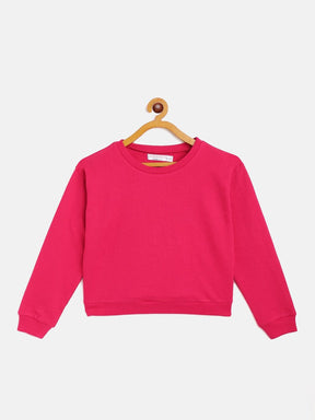 Girls Fuchsia Terry Sweatshirt-Girls Sweatshirts-SASSAFRAS