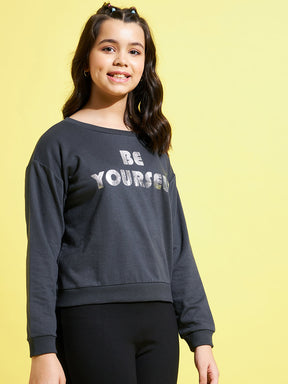 Girls Navy Terry Be-Yourself Sweatshirt