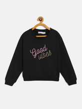 Girls Black Terry Good-Vibes Sweatshirt-Girls Sweatshirts-SASSAFRAS