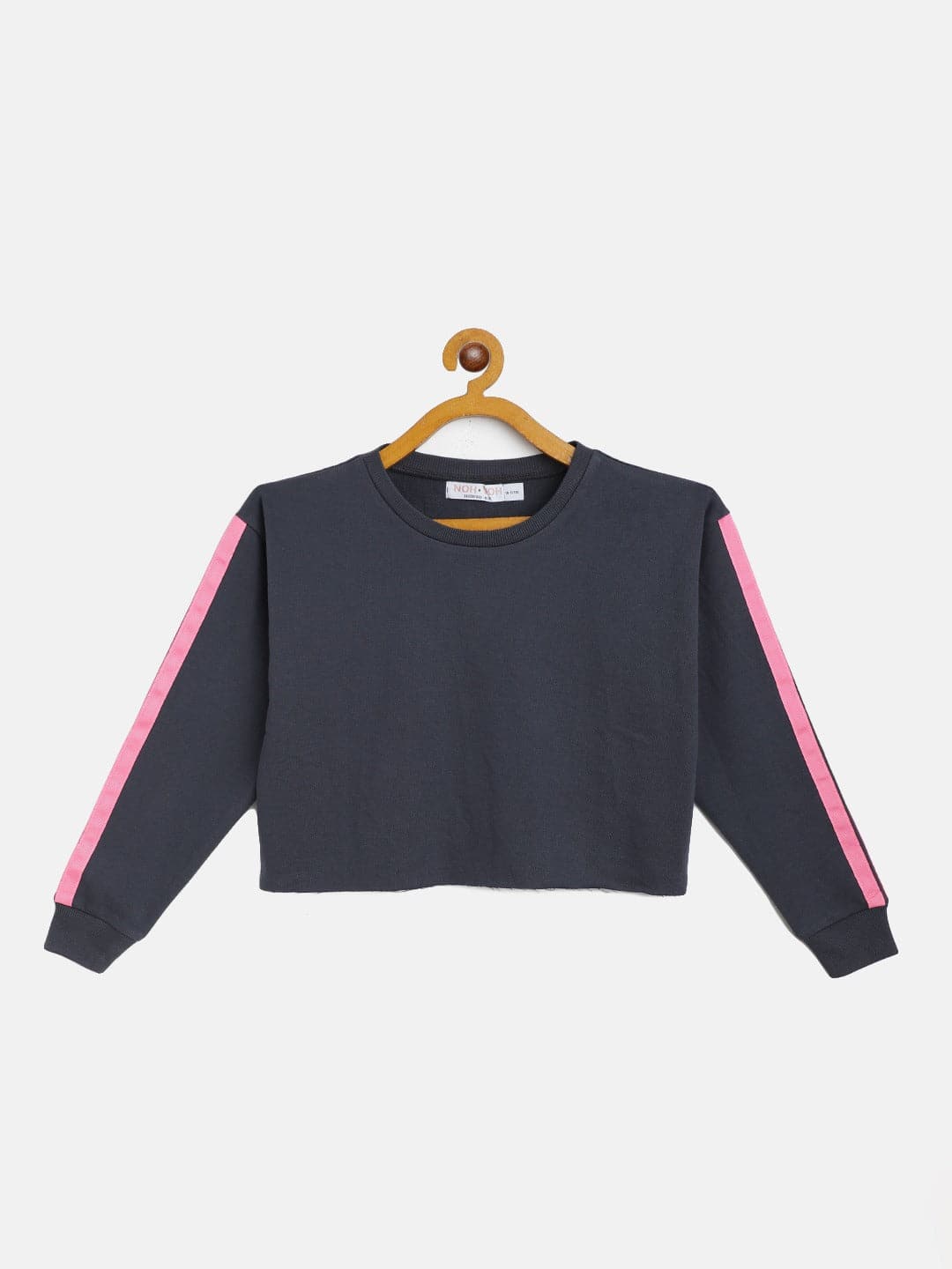 Girls Navy Terry Shoulder Tape Crop Sweatshirt-Girls Sweatshirts-SASSAFRAS