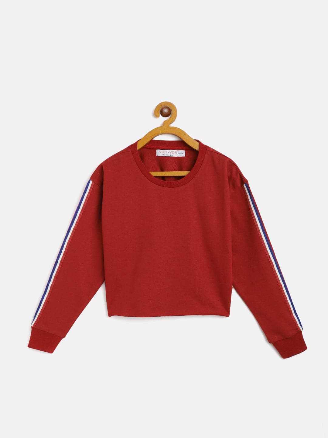 Girls Maroon Terry Shoulder Tape Crop Sweatshirt-Girls Sweatshirts-SASSAFRAS
