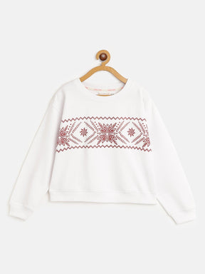 Girls White Glitter Print Sweatshirt-Girls Sweatshirts-SASSAFRAS