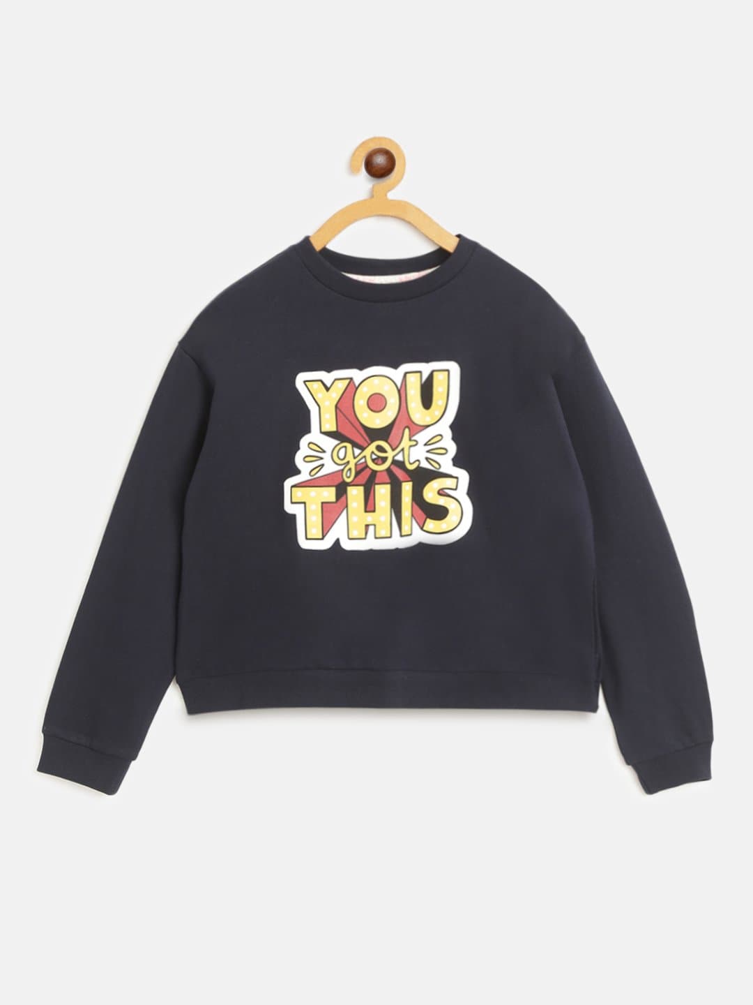 Girls Navy YOU GOT THIS Print Sweatshirt-Girls Sweatshirts-SASSAFRAS