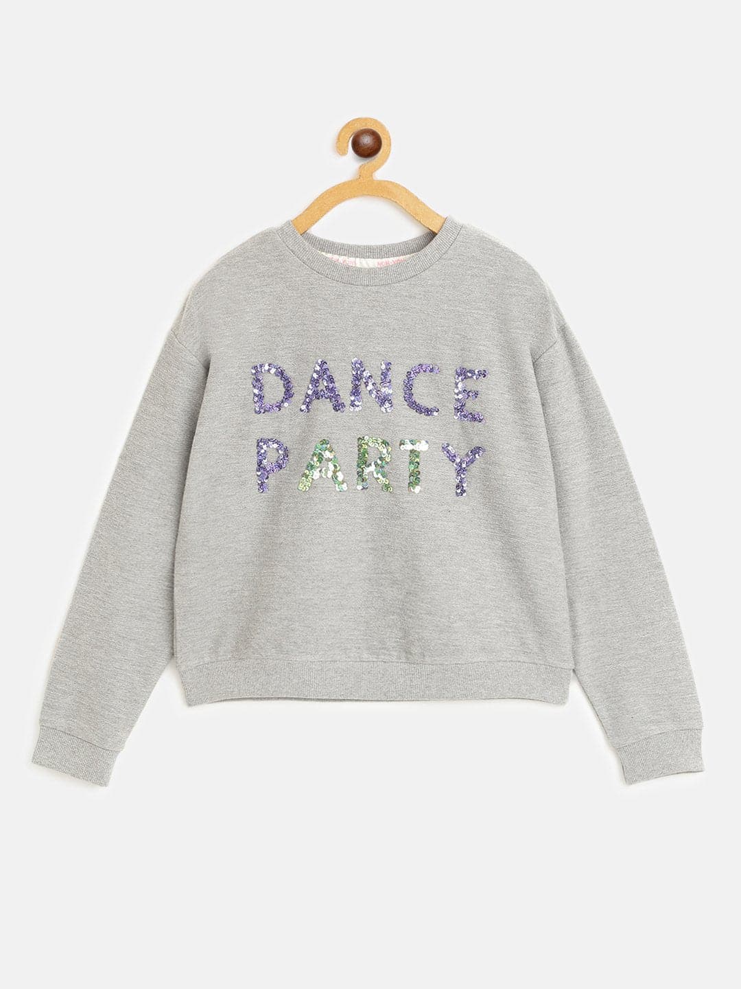 Girls Grey DANCE PARTY Embroidered Sweatshirt-Girls Sweatshirts-SASSAFRAS