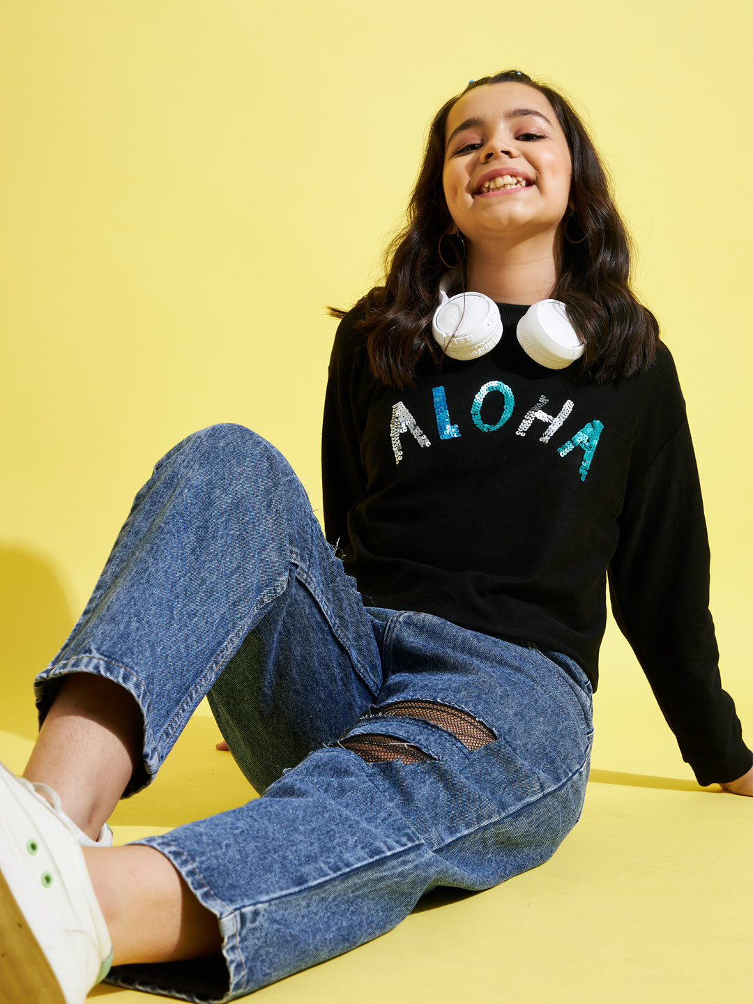 Black ALOHA Embroidered Sweatshirt-Noh.Voh