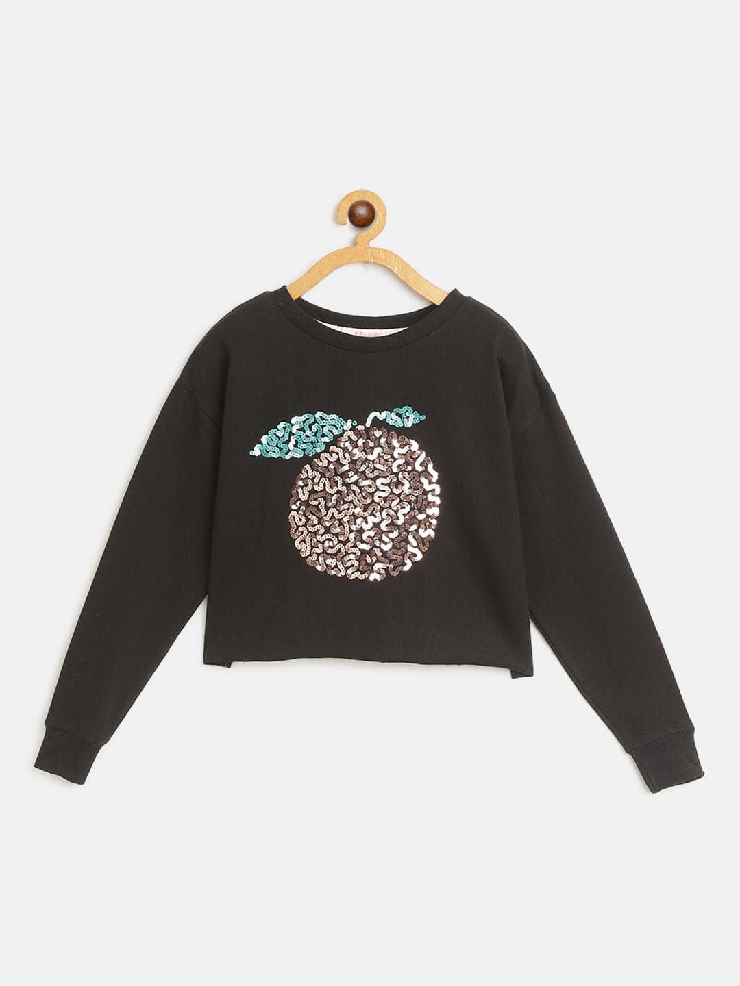 Girls Black ORANGE Embroidered Crop Sweatshirt-Girls Sweatshirts-SASSAFRAS
