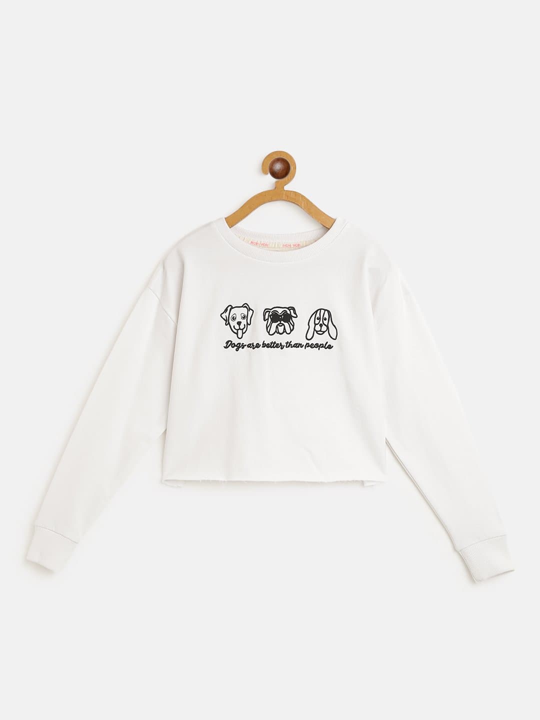 Girls White Embroidered Crop Sweatshirt-Girls Sweatshirts-SASSAFRAS
