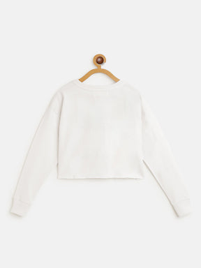 Girls White Embroidered Crop Sweatshirt