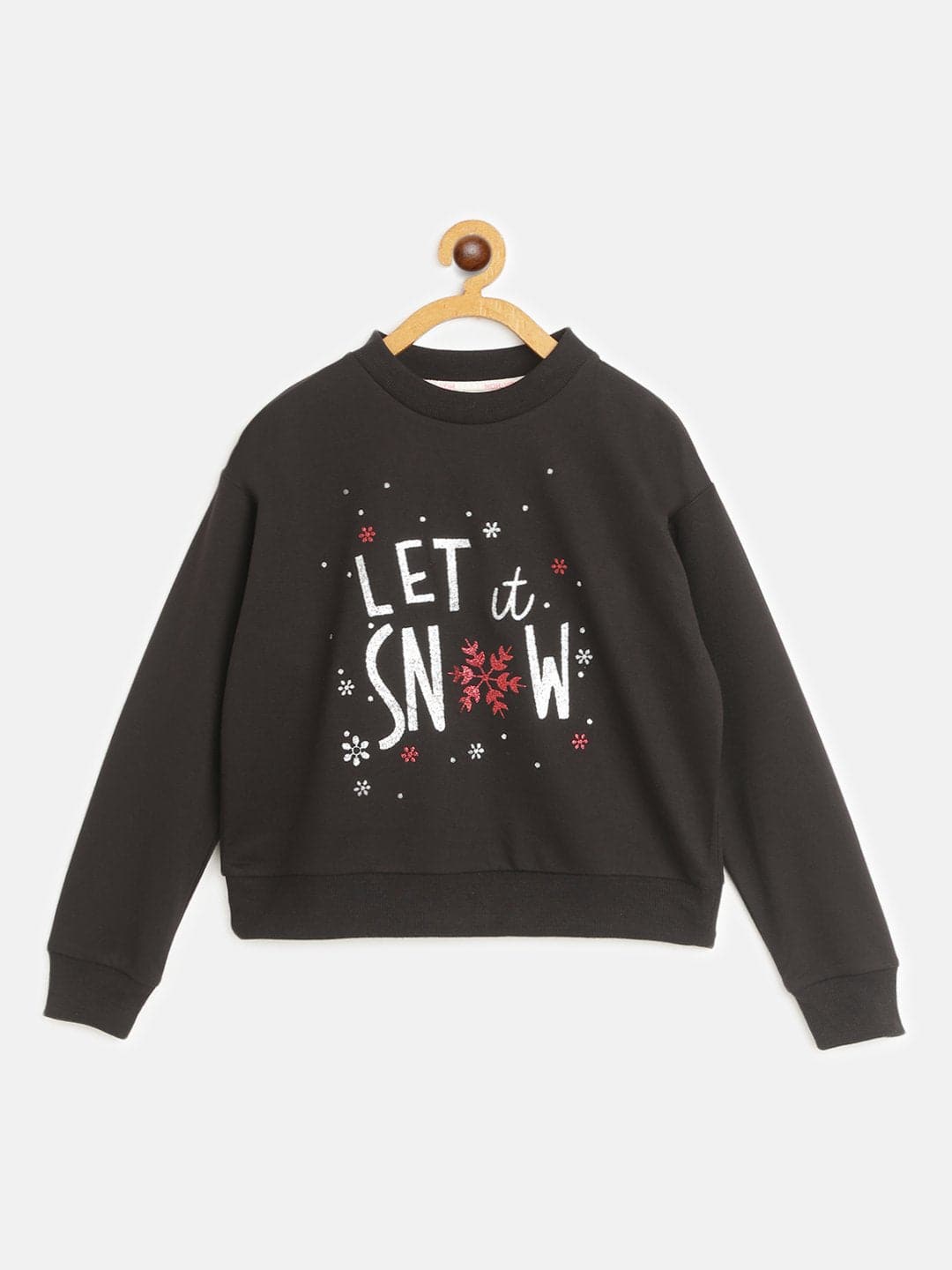 Girls Black LET IT SNOW Print Sweatshirt-Girls Sweatshirts-SASSAFRAS