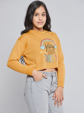Girls Mustard Terry FOLLOW DREAM Crop Sweatshirt