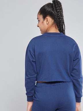 Girls Blue Fleece FIGHT Crop Sweatshirt