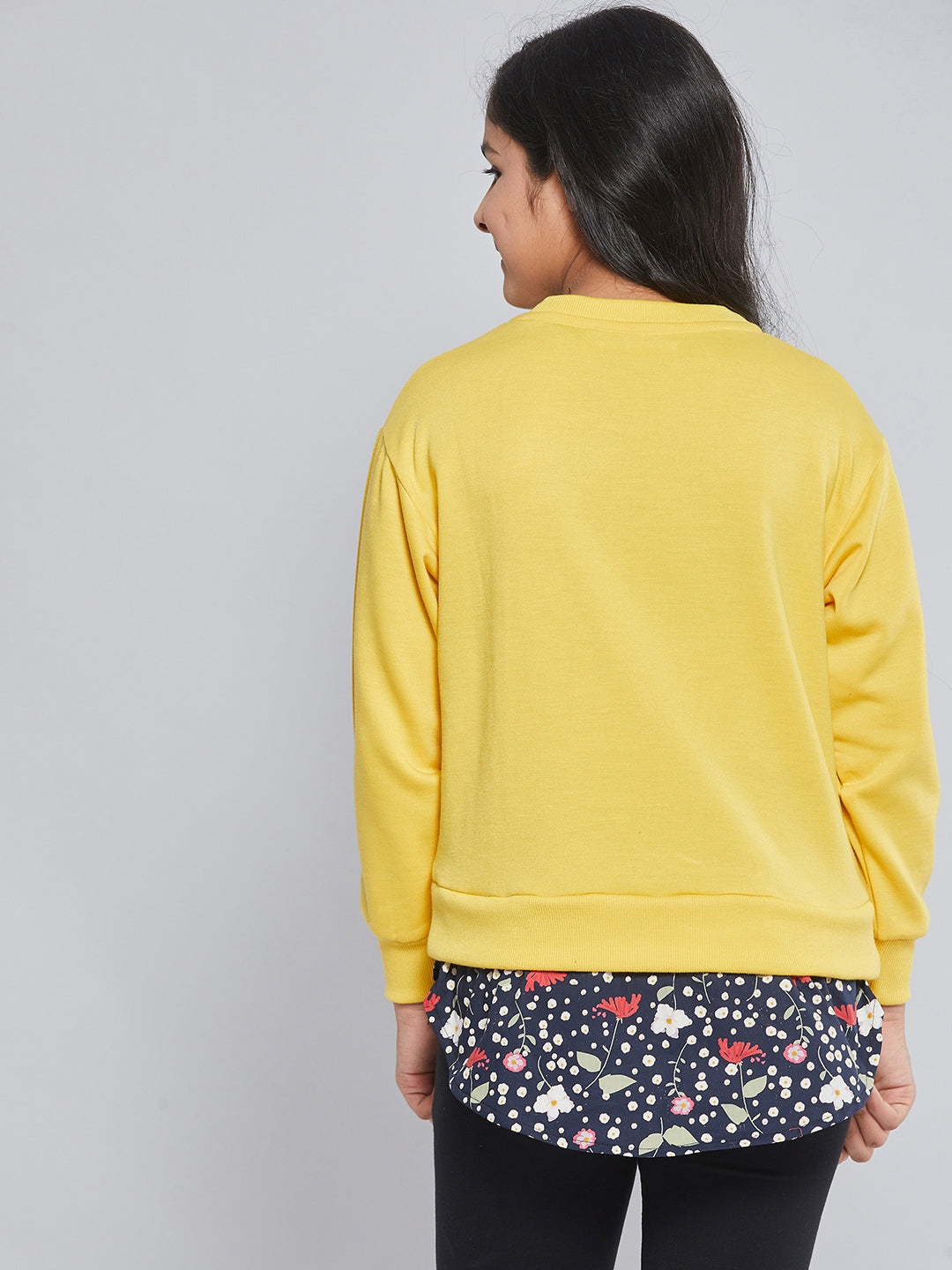 Girls Yellow Fleece Half Shirt Sweatshirt