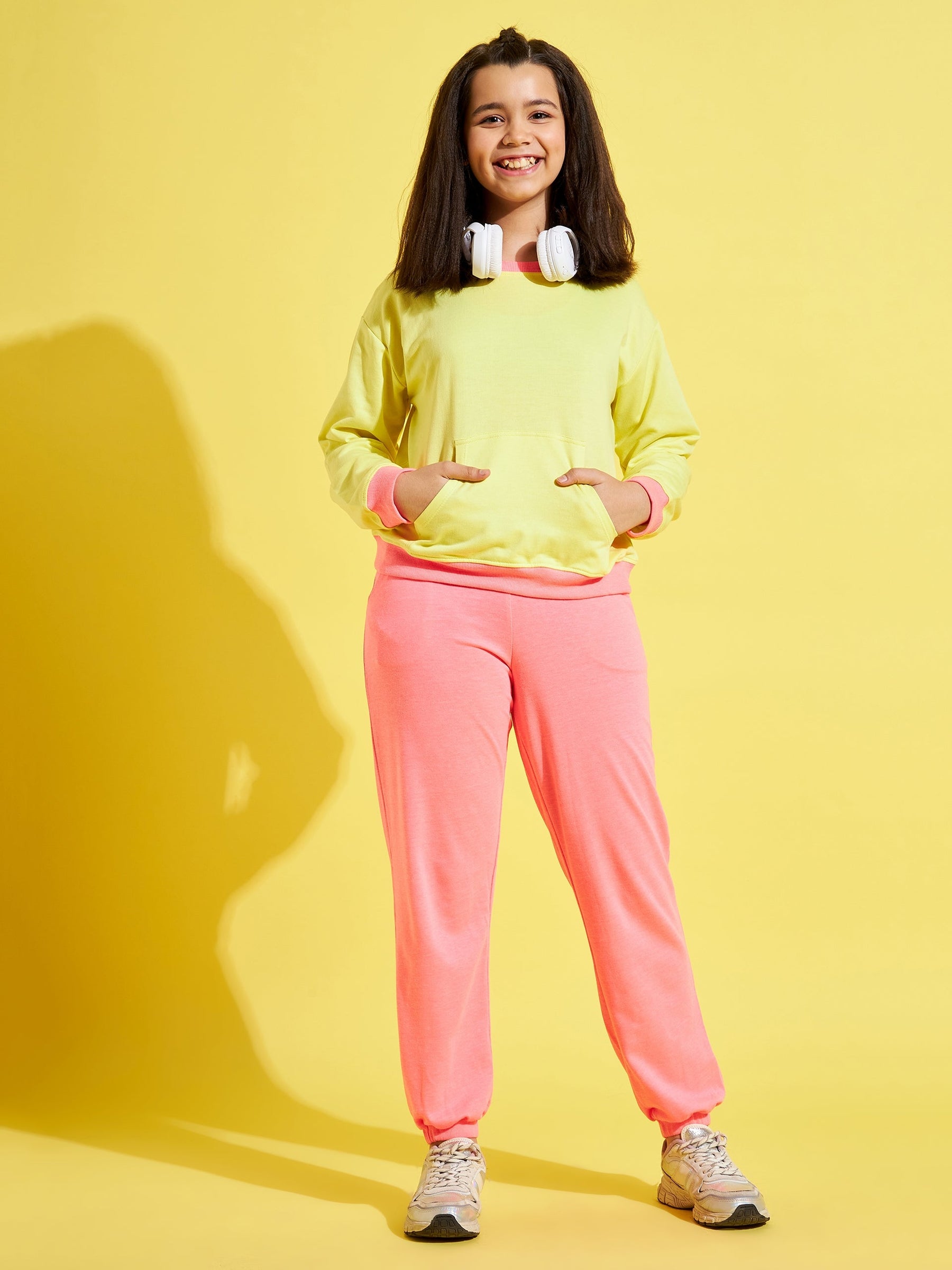 Girls Yellow Terry Contrast Rib Sweatshirt