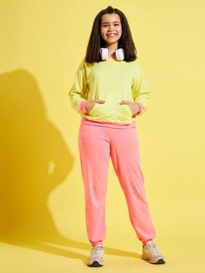 Girls Yellow Terry Contrast Rib Sweatshirt