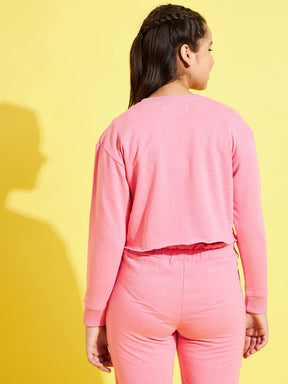 Girls Pink Terry HAWAII Crop Sweatshirt