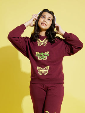 Maroon Terry Butterfly Oversize Sweatshirt-Noh.Voh