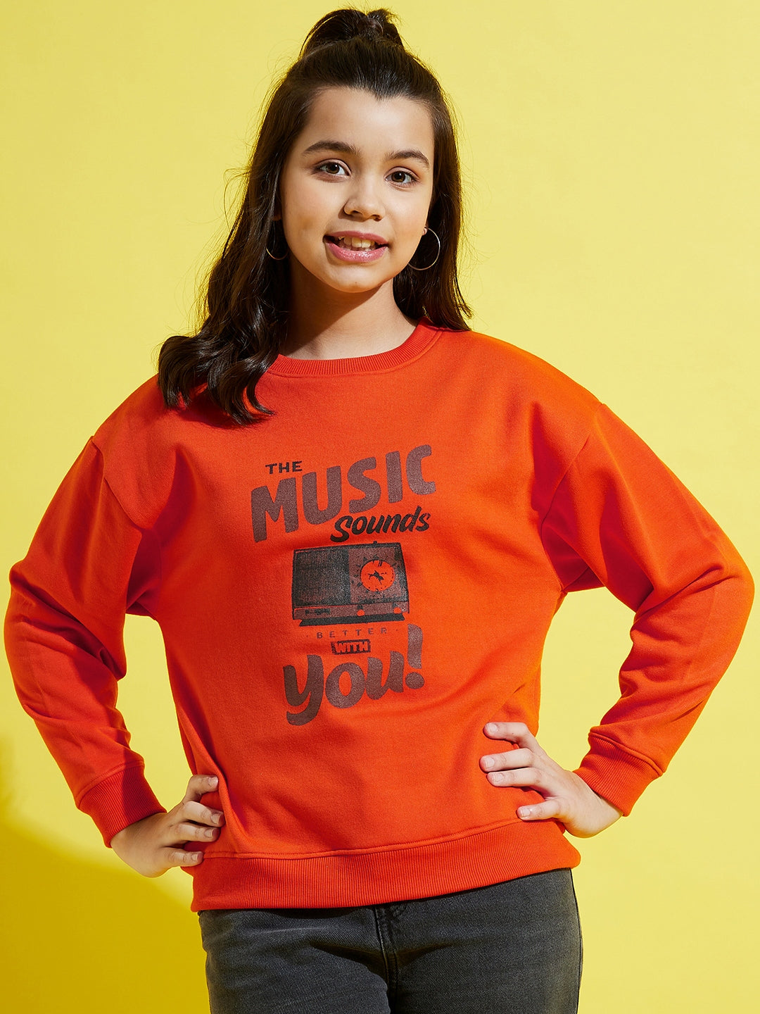 Orange Fleece Music Print Oversize Sweatshirt-Noh.Voh