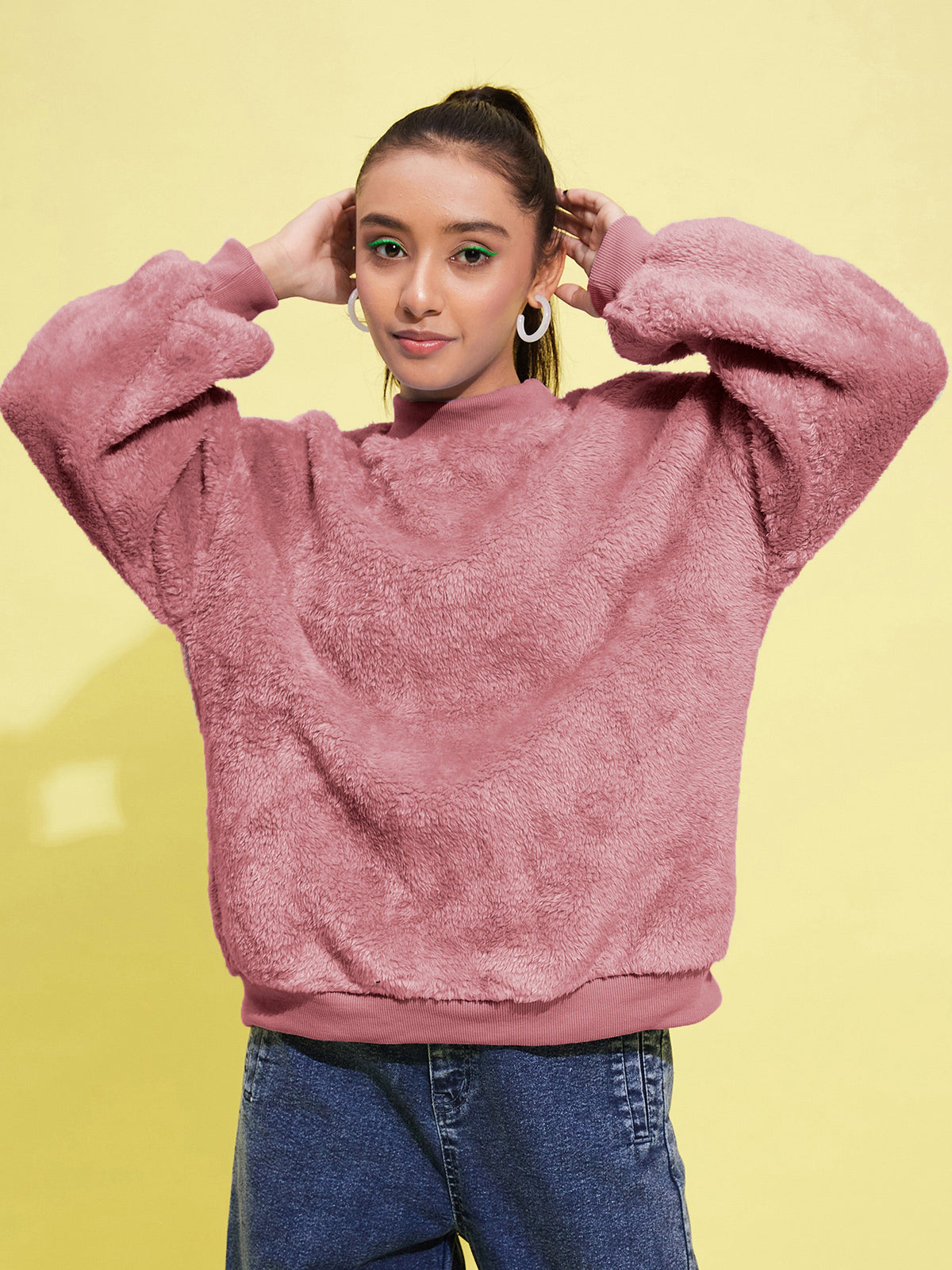 Pink Fur High Neck Sweatshirt-Noh.Voh
