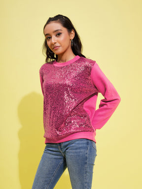 Pink Front Sequence Overiszed Sweatshirt-Noh.Voh