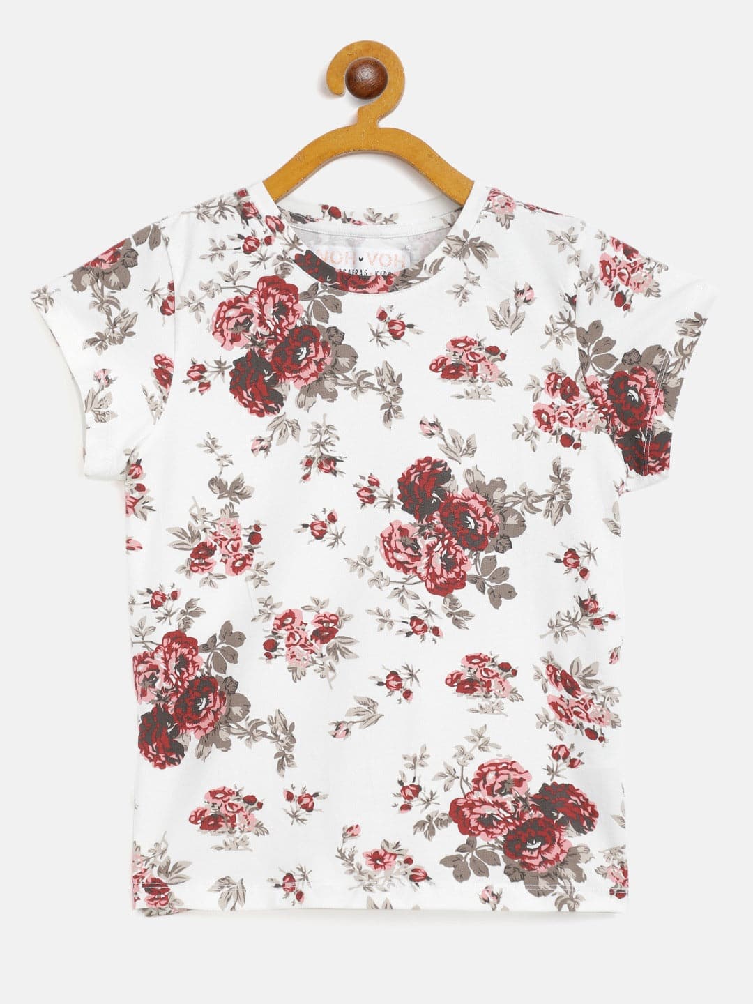 Girls Maroon Floral T-Shirt-Girls T-Shirts-SASSAFRAS