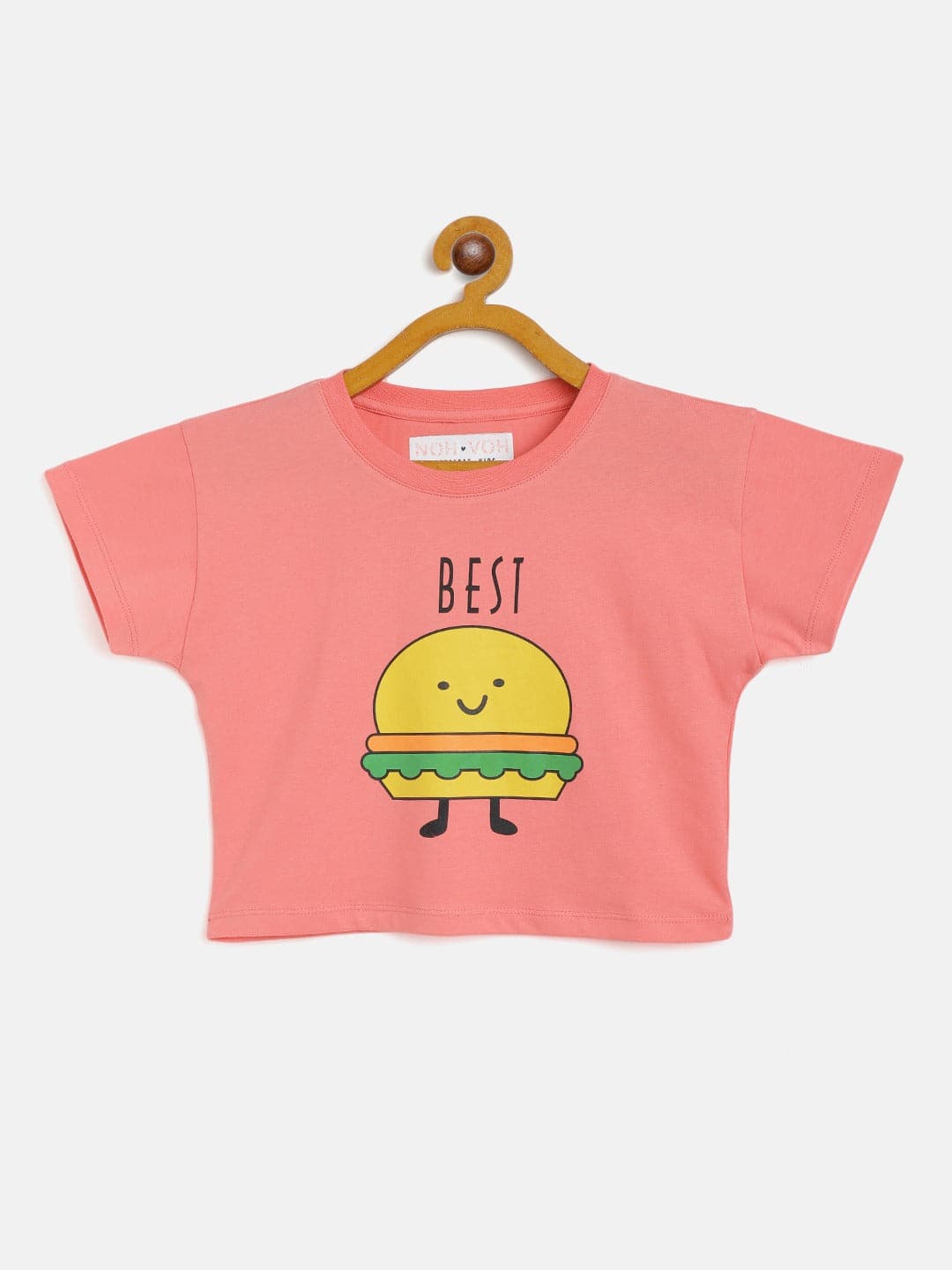 Girls Peach Burger Crop T-Shirt-Girls T-Shirts-SASSAFRAS