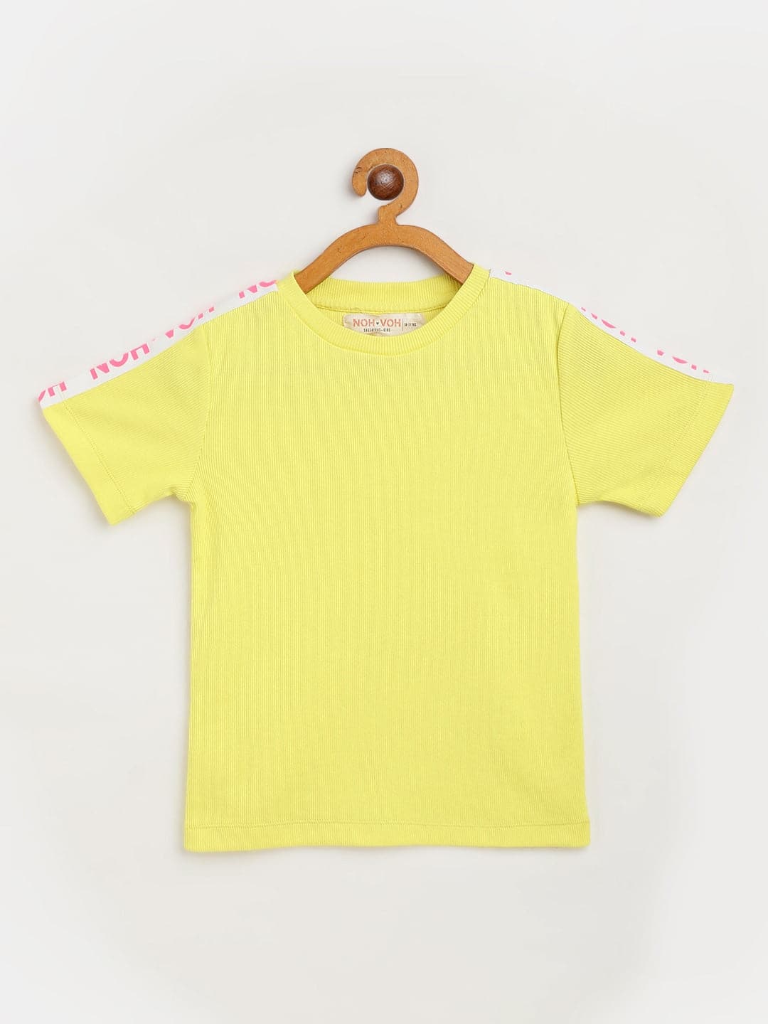Girls Yellow Rib Brand Tape Half Sleeve Top-Girls Tops-SASSAFRAS