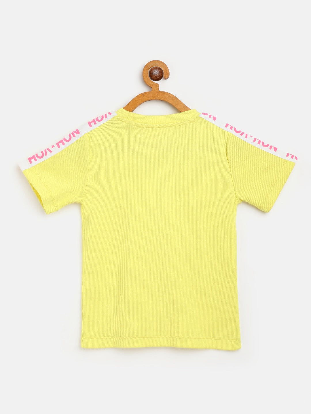Girls Yellow Rib Brand Tape Half Sleeve Top