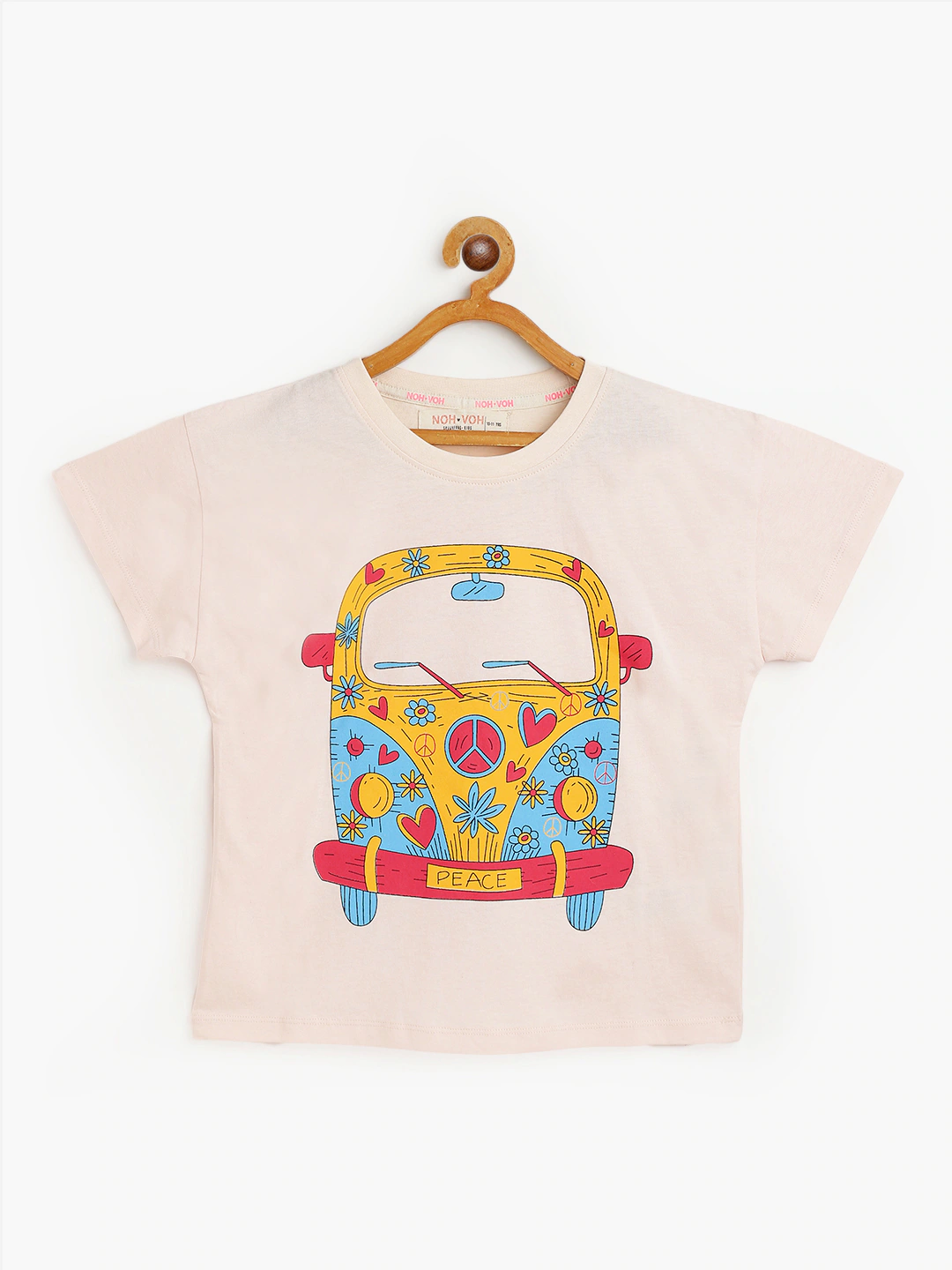 Girls Cream Bus Print Regular T-Shirt-Girls T-Shirts-SASSAFRAS