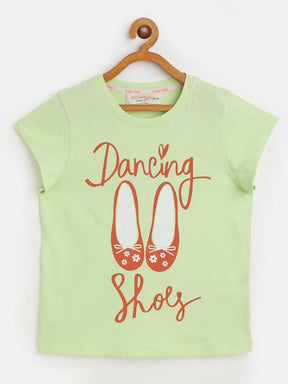 Girls Green Dancing Shoes T-Shirt-Girls T-Shirts-SASSAFRAS