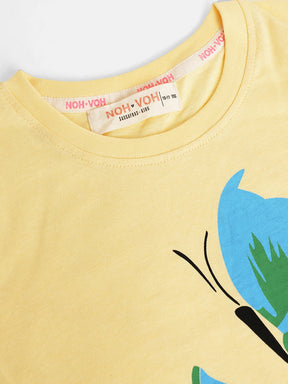 Girls Yellow Butterflies Print T-Shirt