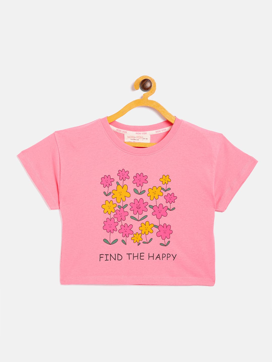 Girls Pink Find The Happy Crop T-Shirt-Girls T-Shirts-SASSAFRAS