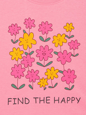 Girls Pink Find The Happy Crop T-Shirt