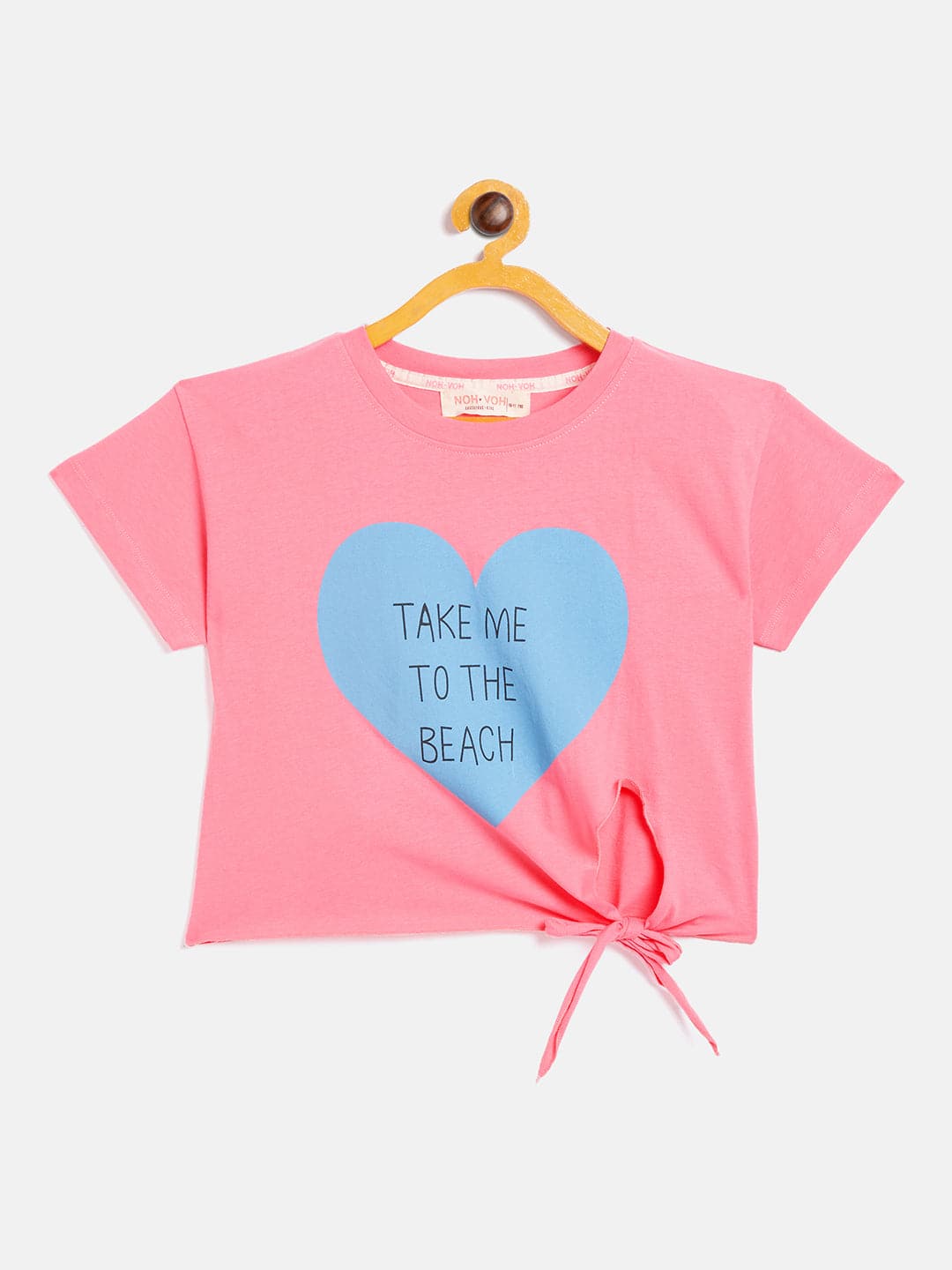 Girls Pink To The Beach Tie-Knot Crop T-Shirt-Girls T-Shirts-SASSAFRAS