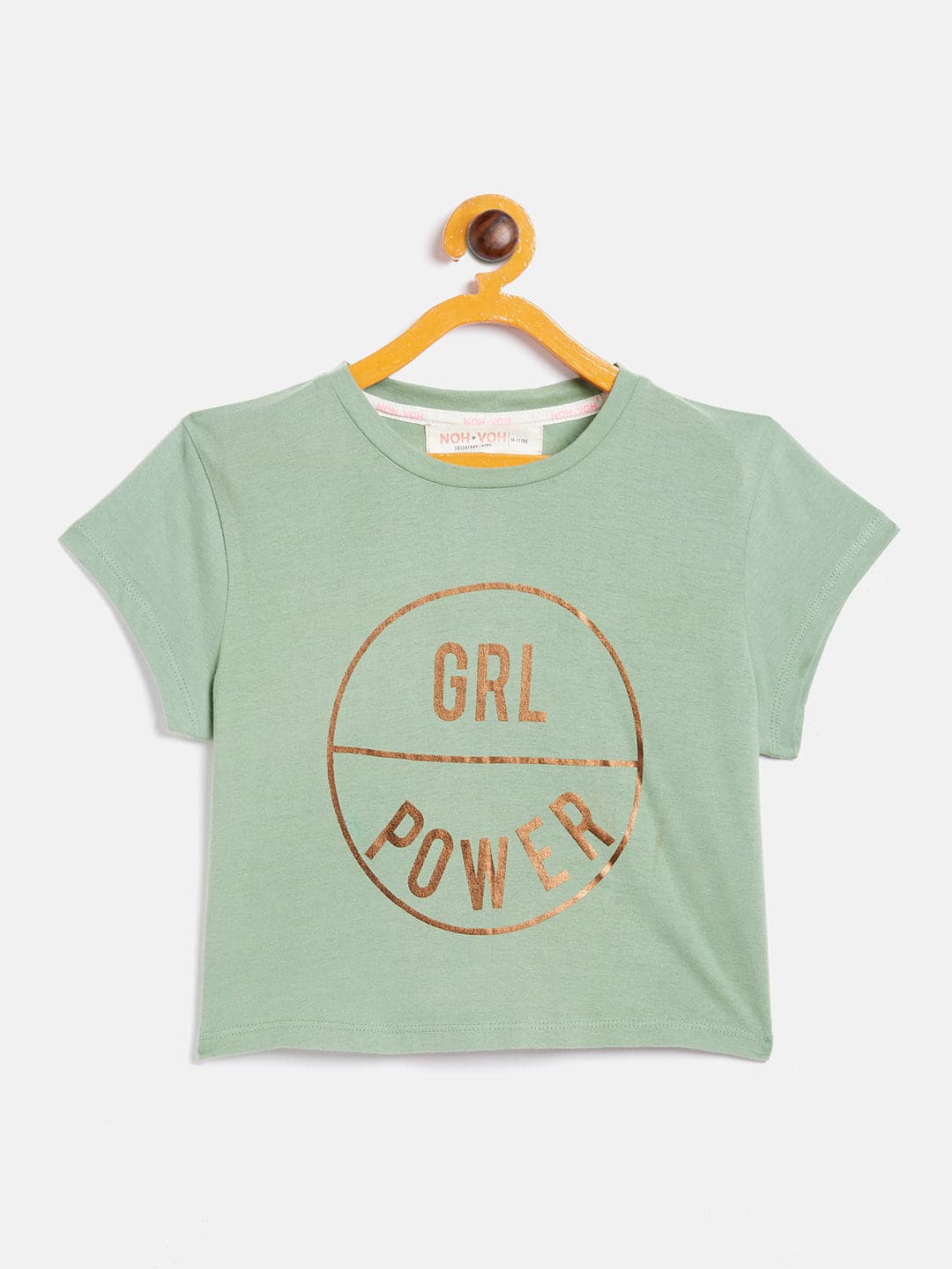 Girls Olive Girl Power Print Crop T-Shirt-Girls T-Shirts-SASSAFRAS
