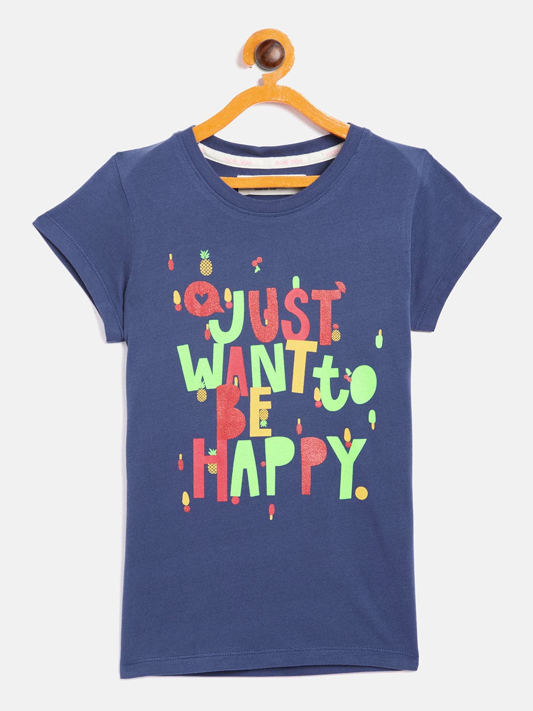 Girls Navy Just Want To Be Happy T-Shirt-Girls T-Shirts-SASSAFRAS