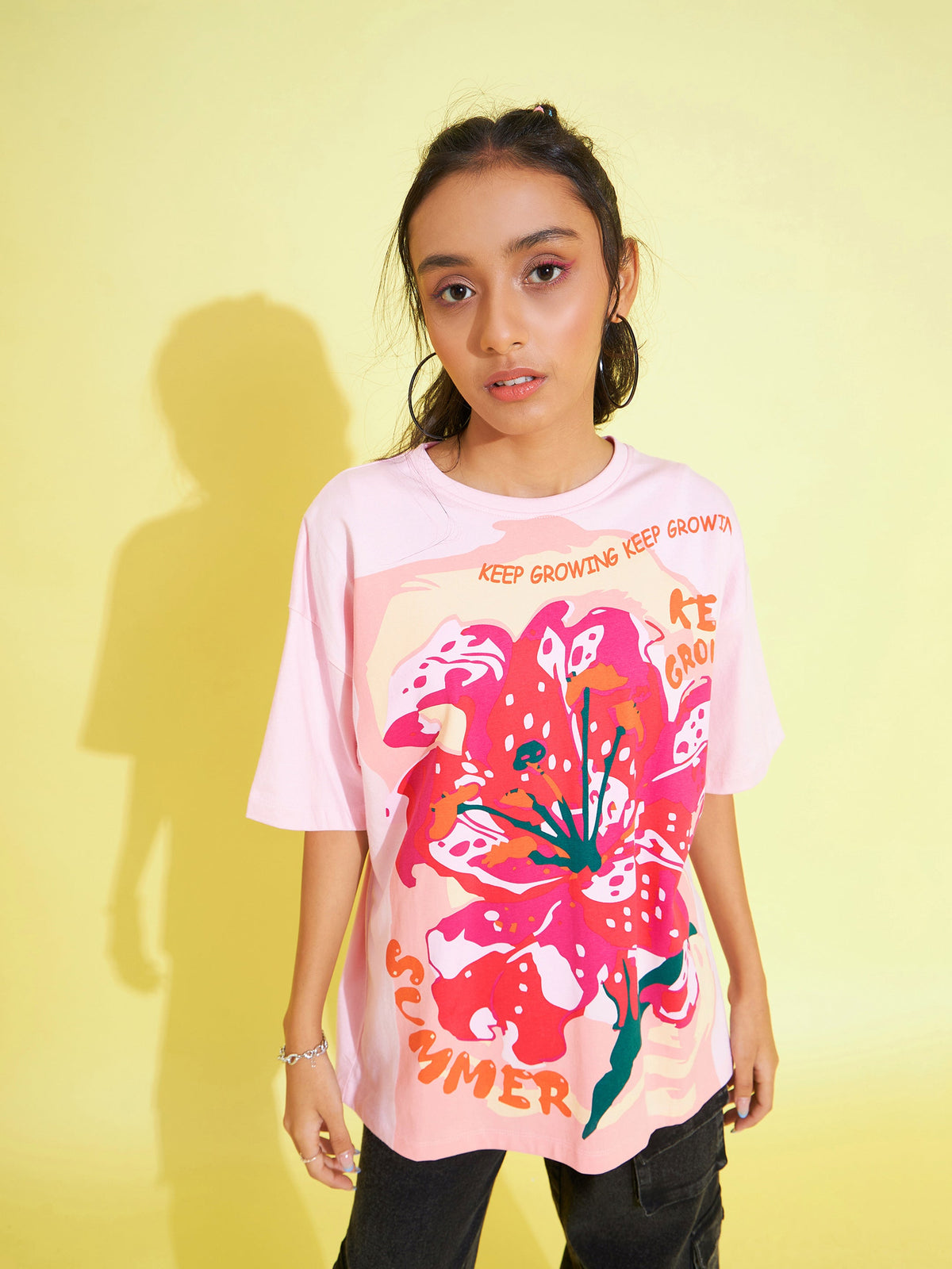 Pink Floral Print Oversized T-Shirt-Noh.Voh