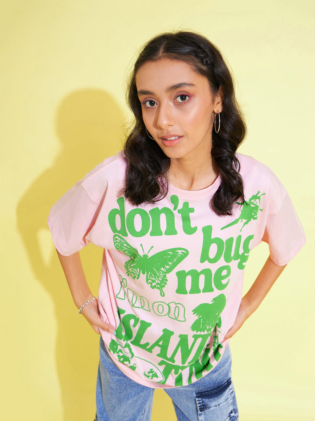 Pink Don't Bug Me Oversized T-Shirt-Noh.Voh