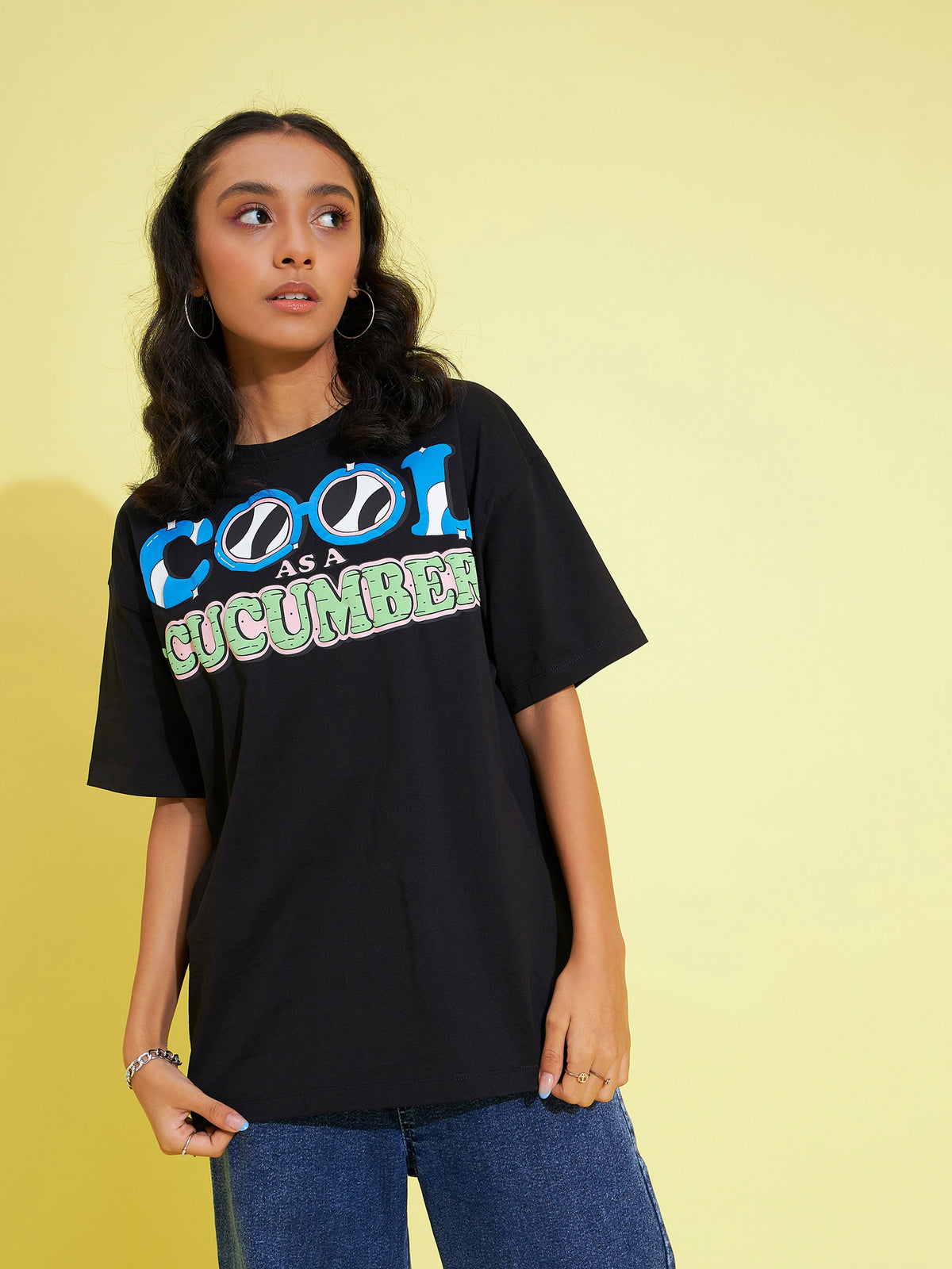 Black Cool Cucumber Oversized T-Shirt-Noh.Voh
