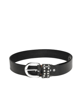 Black Broad Silver Studded Leather Belt-Belts-SASSAFRAS
