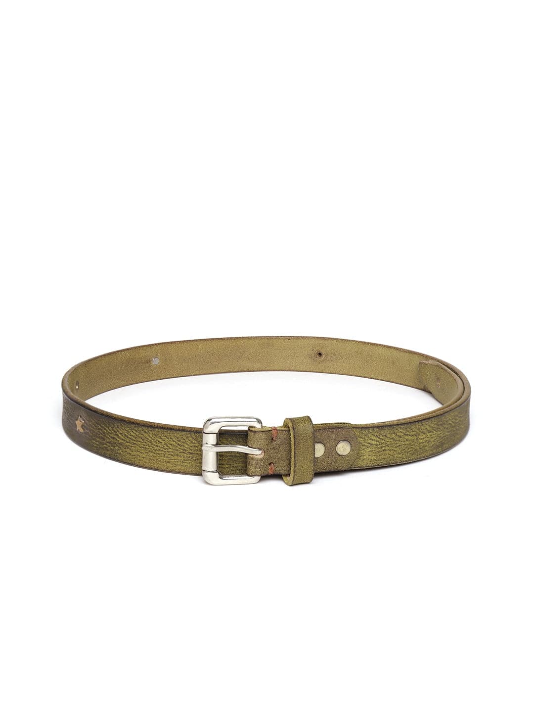 Olive Star Studded Leather Belt-Belts-SASSAFRAS
