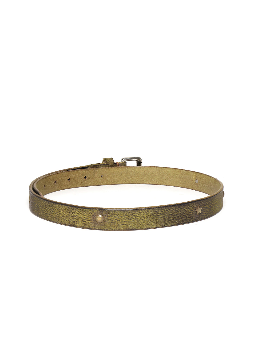 Olive Star Studded Leather Belt