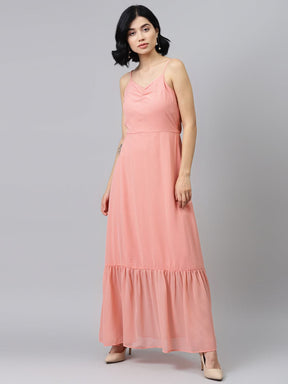 Pink Strappy Frilled Hem Maxi Dress-Dress-SASSAFRAS