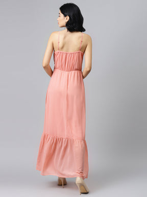 Pink Strappy Frilled Hem Maxi Dress