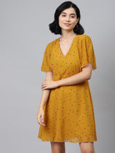 Mustard Flock Print Skater Dress-Dress-SASSAFRAS