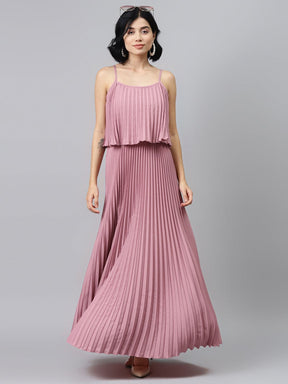 Baked Pink Strappy Pleated Maxi Dress-Dress-SASSAFRAS