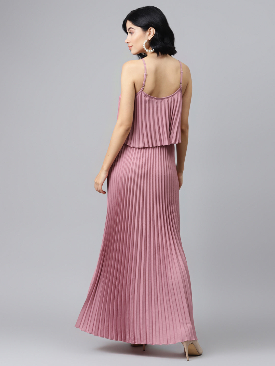 Baked Pink Strappy Pleated Maxi Dress