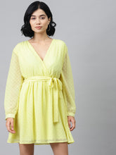 Yellow Wrap Full Sleeves Dress-Dress-SASSAFRAS